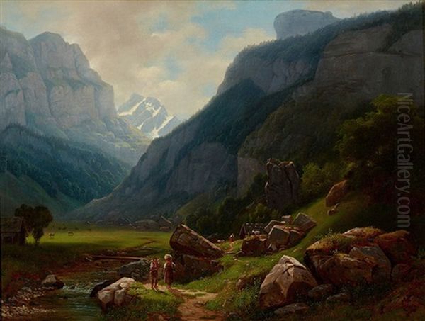 Schwendetal Mit Blick Auf Altmann Oil Painting by Gottlieb Bion