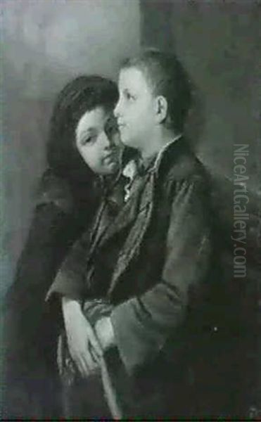 Two Children On A Street Corner Oil Painting by Gustave Joseph Biot