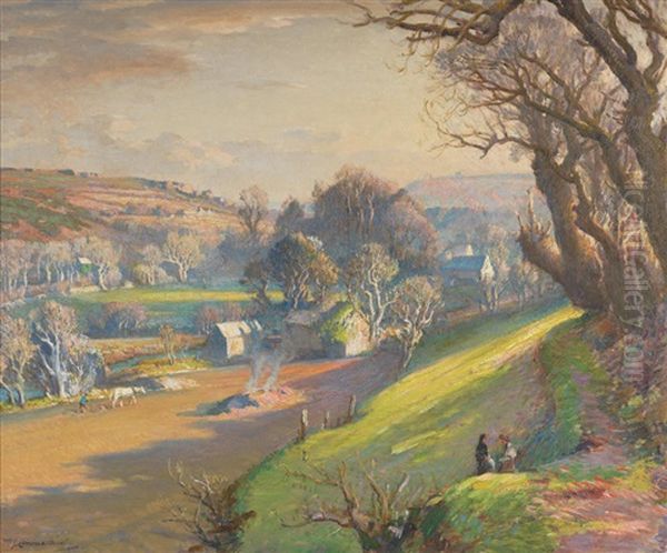 Golden Spring Evening, Lamorna Valley Oil Painting by Samuel John Lamorna Birch