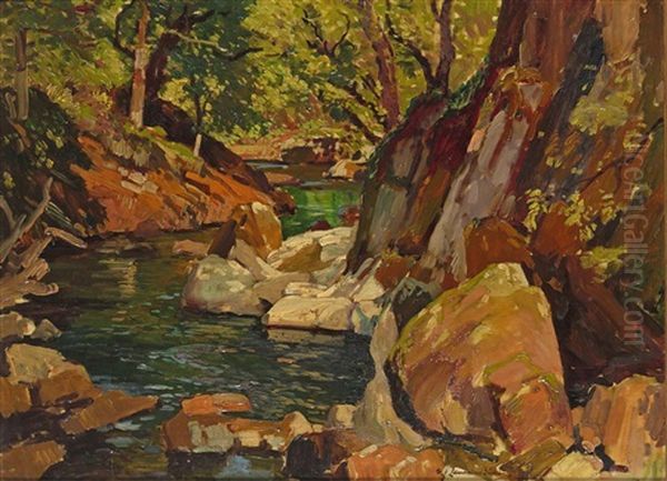 Rocky River Landscape Oil Painting by Samuel John Lamorna Birch