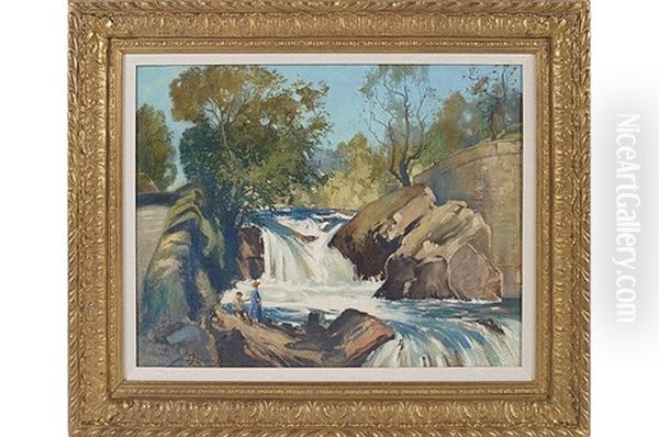 By The Waterfall Oil Painting by Samuel John Lamorna Birch
