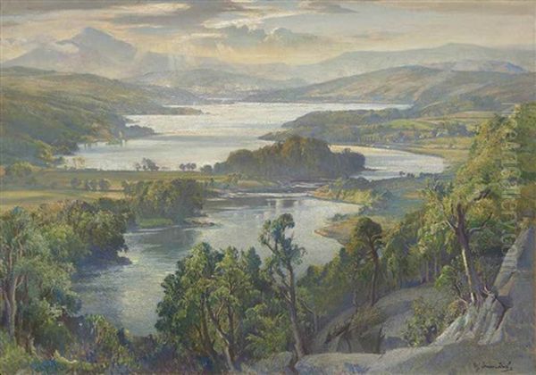 Queen's View, Loch Lummock, Perthshire Oil Painting by Samuel John Lamorna Birch