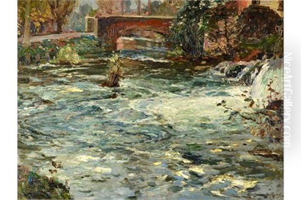 The Weir Before The Bridge And Waterfall Oil Painting by Samuel John Lamorna Birch