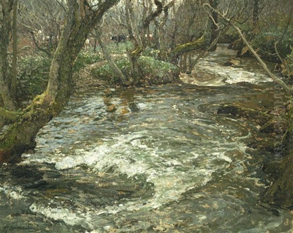 Primrose Time Oil Painting by Samuel John Lamorna Birch