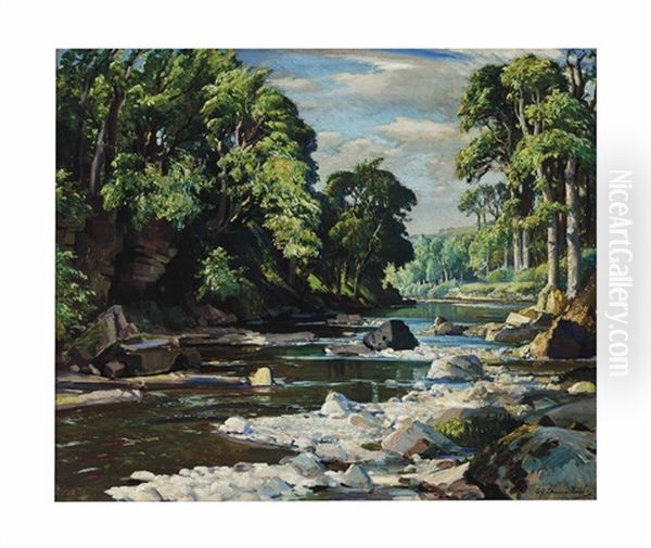 Waving Trees And Shallow Stream Oil Painting by Samuel John Lamorna Birch