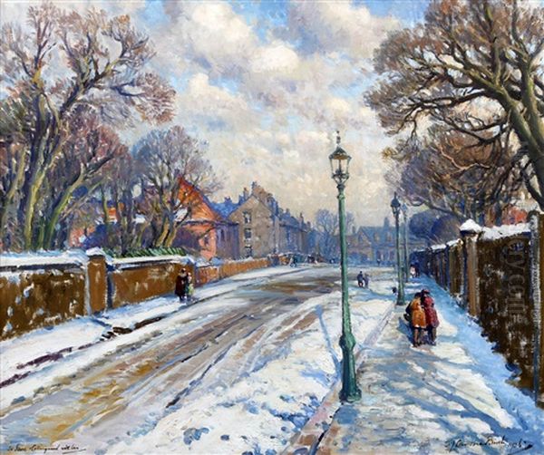 Bentinck Road And The Old General Infirmary Under Snow, Newcastle On Tyne Oil Painting by Samuel John Lamorna Birch