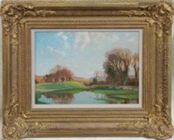 A Flooded Meadow At Lamorna Mill Oil Painting by Samuel John Lamorna Birch