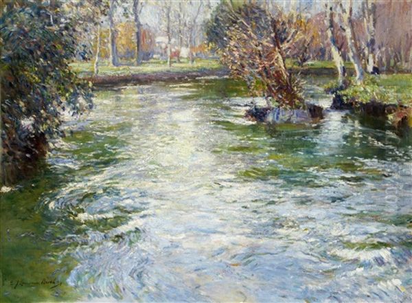 The River's Course - Near Montreuil, France Oil Painting by Samuel John Lamorna Birch