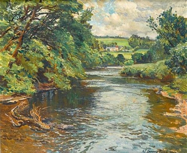 Where Bends Our Freshening River: The Exe Near Tiverton Oil Painting by Samuel John Lamorna Birch