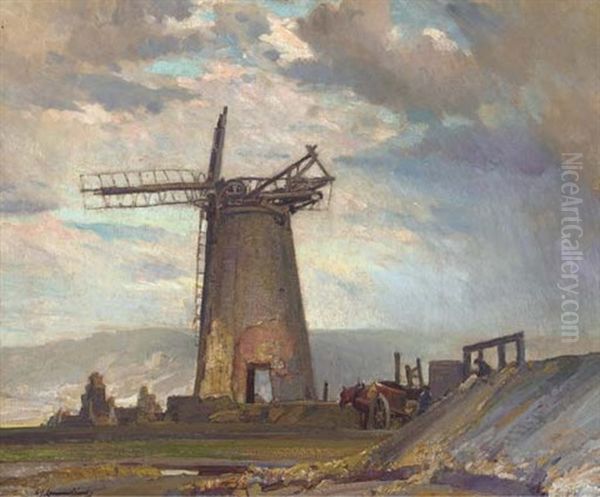 Landscape With Windmill Oil Painting by Samuel John Lamorna Birch