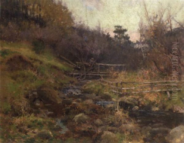 Crossing The Stream Oil Painting by Samuel John Lamorna Birch