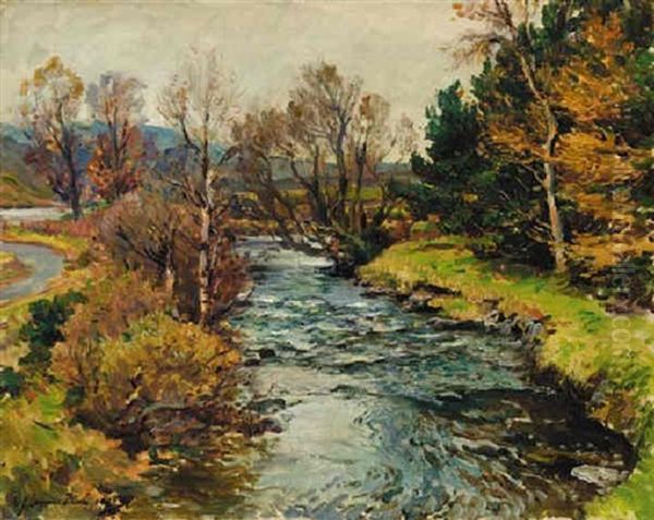 No.6 Octobers' Green And Gold, Alyth, Perthshire Oil Painting by Samuel John Lamorna Birch
