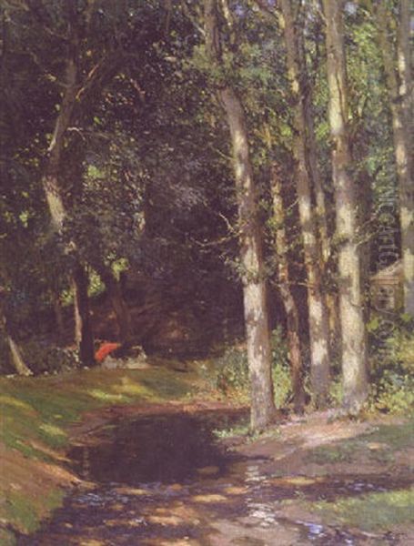 A Picnic Amongst Sunlit Trees Oil Painting by Samuel John Lamorna Birch