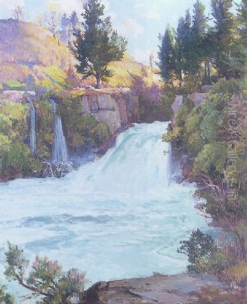 The Waterfall, New Zealand Oil Painting by Samuel John Lamorna Birch