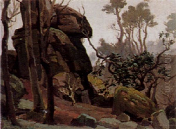 The Overhanging Rock Oil Painting by Samuel John Lamorna Birch