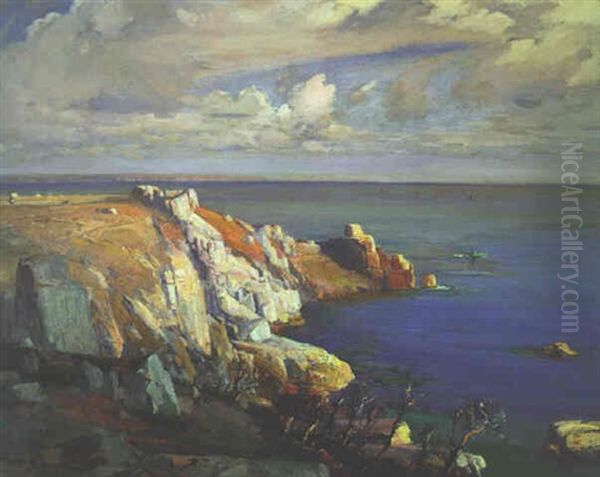 Carn Dhu And The Lizard - Lamorna Cove And Mounts Bay Towards The Lizard, Cornwall Oil Painting by Samuel John Lamorna Birch