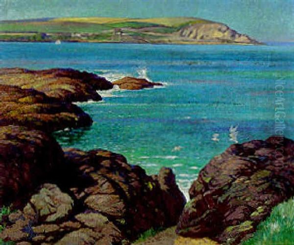 A View Of Stepper Point From Trebetherick Oil Painting by Samuel John Lamorna Birch
