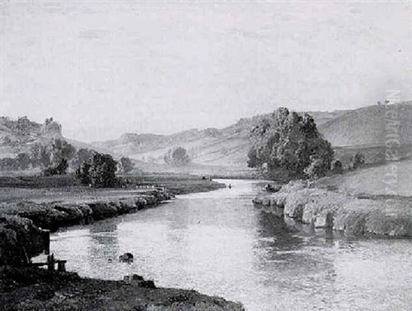 Flyfishing Near Huntly Oil Painting by Samuel John Lamorna Birch