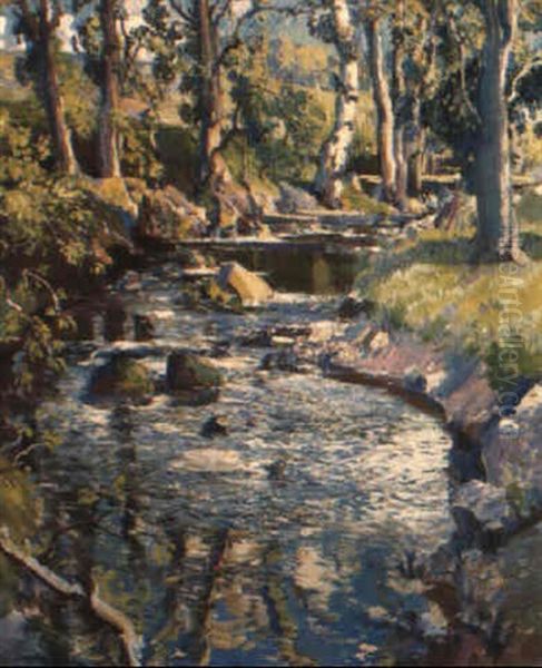 The Mid-day Sun, Highland Burn Oil Painting by Samuel John Lamorna Birch