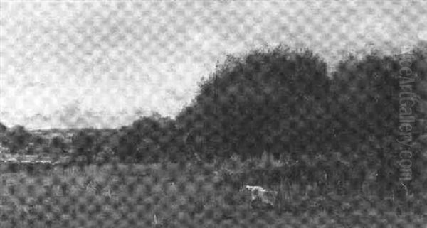 A Gentleman With His Gun Dog In A Field Oil Painting by Samuel John Lamorna Birch