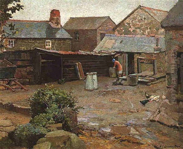 The Farmyard Oil Painting by Samuel John Lamorna Birch