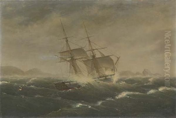 A Sailing Vessel In A Heavy Sea Oil Painting by Thomas Birch