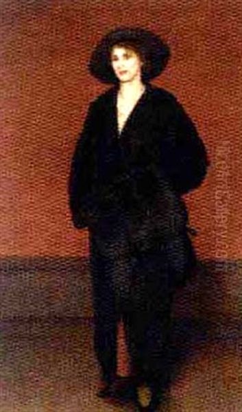 Portrait Of A Lady In A Black Coat And Fur Muff Oil Painting by John Alexander Harington Bird