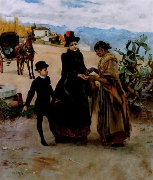 Dam Med Spakvinna Oil Painting by Hugo Birger