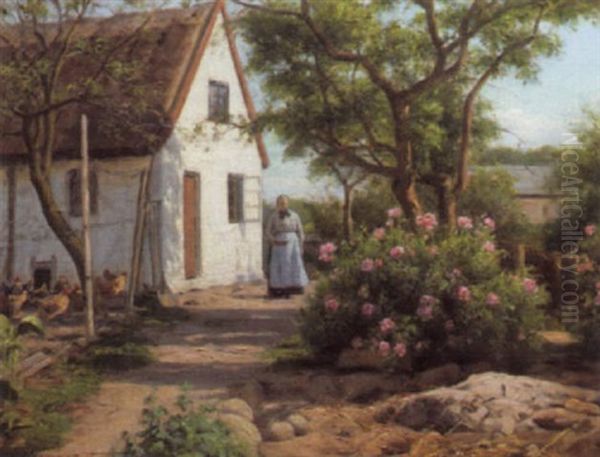 Farmyard With Roses Oil Painting by Axel Birkhammer
