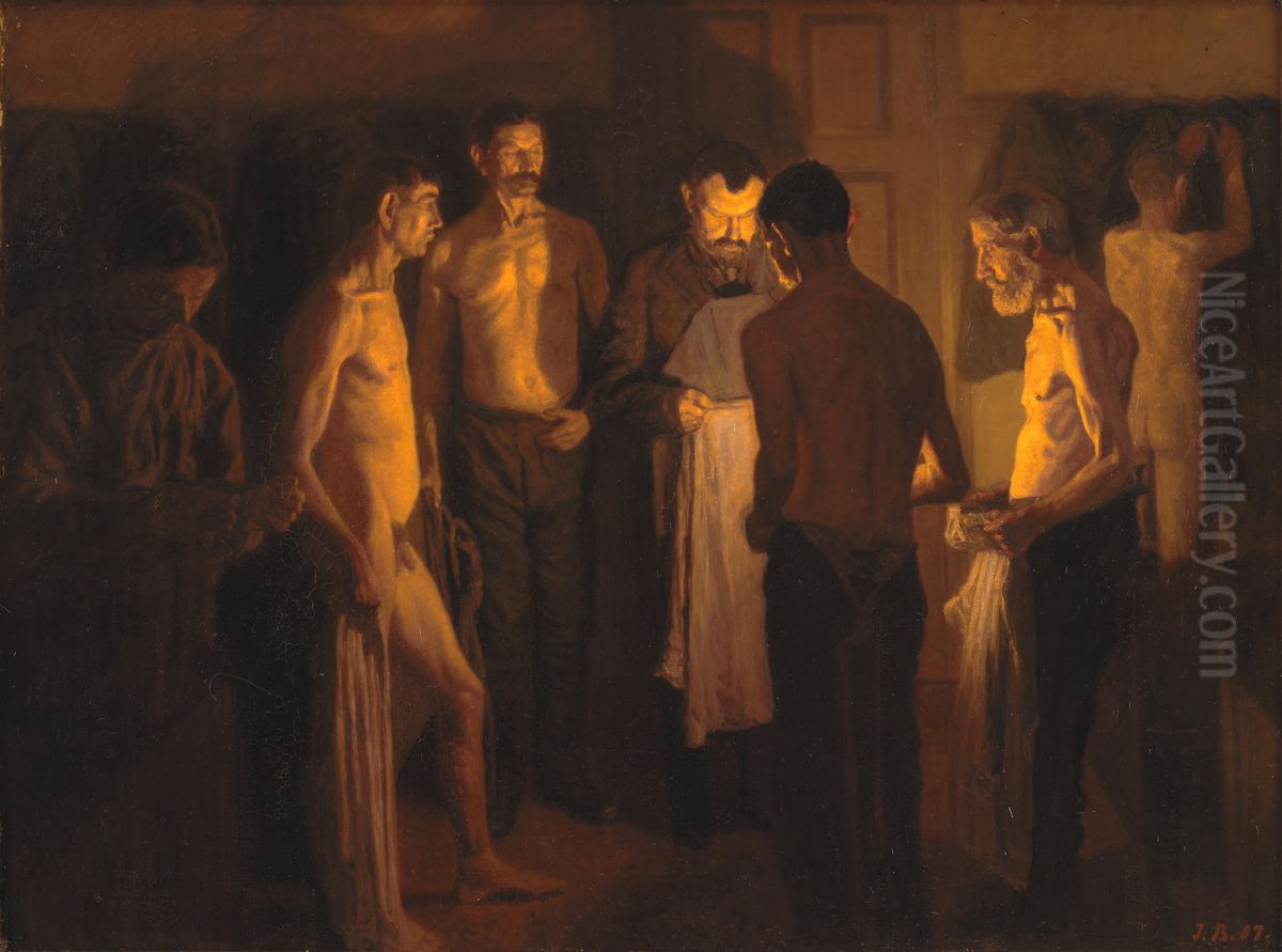 Ved Sengetid I Herberget Oil Painting by Jens Birkholm