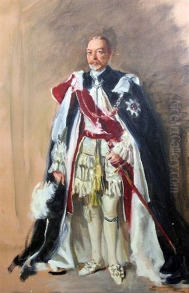 Preparatory Sketches For A Portrait Of George V (2 Works) Oil Painting by Oswald Hornby J. Birley