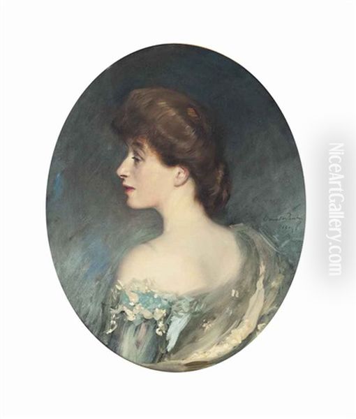 Portrait Of Mrs Alex Cowan, Bust-length, In Profile To The Left Oil Painting by Oswald Hornby J. Birley