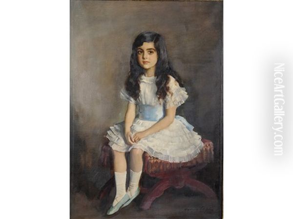 Portrait Of Miss Aline Ezra Oil Painting by Oswald Hornby J. Birley