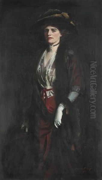 Portrait Of Lady Evelyn Hester (harrison) Miller Mundy, Countess Annesley (d.1947) Oil Painting by Oswald Hornby J. Birley