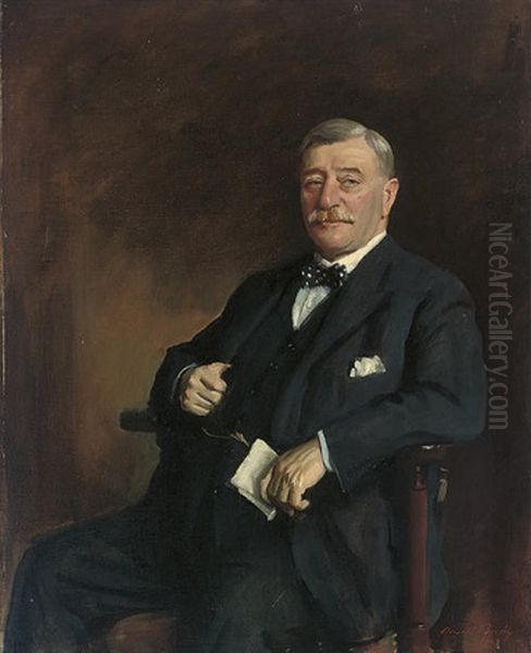 Portrait Of Sir John E. Mitchell In A Blue Suit And Bow-tie Oil Painting by Oswald Hornby J. Birley