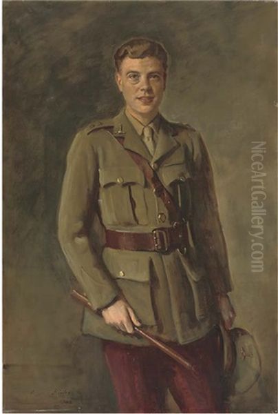 Portrait Of An Officer Of The 11th Hussars, In Full Uniform Oil Painting by Oswald Hornby J. Birley