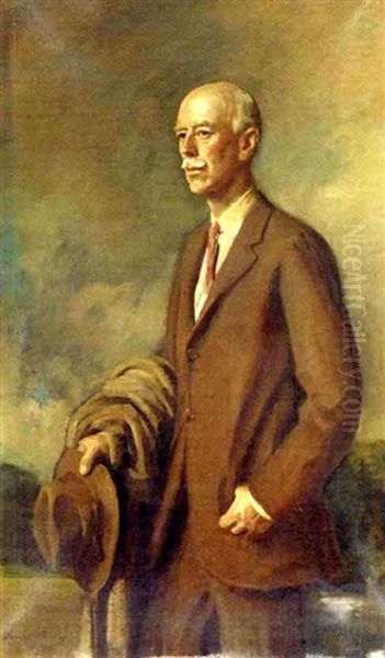 Portrait Of The Third Viscount Hampden In A Brown Jacket Oil Painting by Oswald Hornby J. Birley