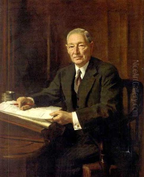 Portrait Of Ralph Y. Sketch, Seated At A Desk Oil Painting by Oswald Hornby J. Birley