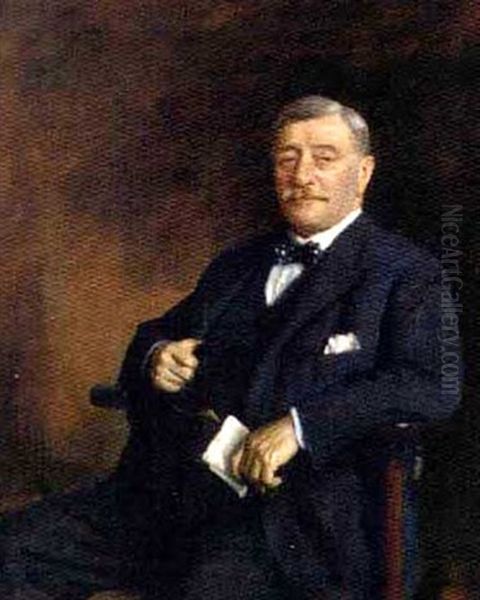 Portrait Of Sir John E. Mitchell In A Blue Suit And Bow Tie Oil Painting by Oswald Hornby J. Birley