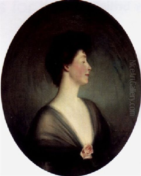 Portrait Of Lady Buchan-hepburn, Half-length, In A Black Dress And Corsage Oil Painting by Oswald Hornby J. Birley