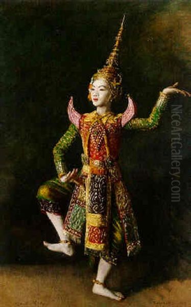 A Thai Dancer Oil Painting by Oswald Hornby J. Birley