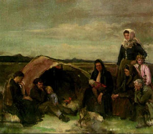 An Irish Gypsy Encampment Oil Painting by Oswald Hornby J. Birley