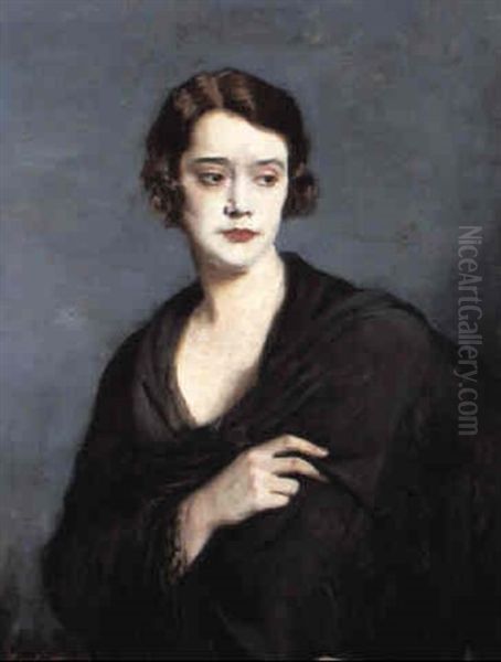 Portrait Of A Lady In A Black Shawl Oil Painting by Oswald Hornby J. Birley