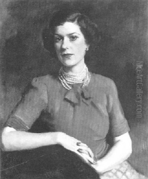 Portrait Of A Woman In A Red Dress Oil Painting by Oswald Hornby J. Birley