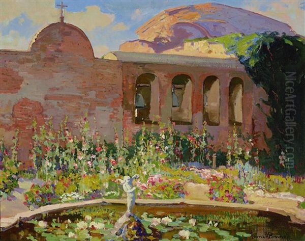 San Juan Capistrano Mission Yard Oil Painting by Franz Arthur Bischoff