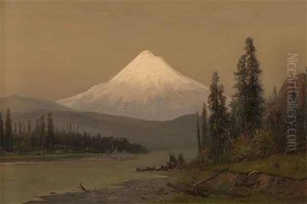 Mt. Hood From Hood Riv. Oregon Evening Oil Painting by Franz Arthur Bischoff