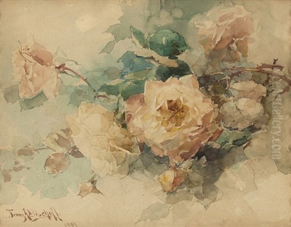 Rose Still Life Oil Painting by Franz Arthur Bischoff