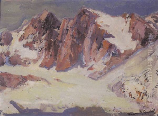 Winter Mountain Landscape Oil Painting by Franz Arthur Bischoff