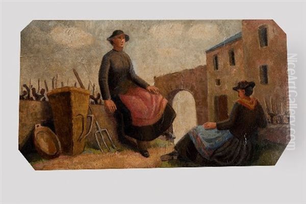 Deux Vigneronnes Au Repos Oil Painting by Henry Bischoff