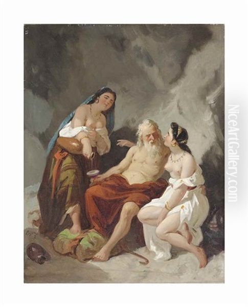 Lot And His Daughters Oil Painting by Giuseppe Bernardino Bison